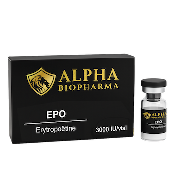 Front right view of the EPO packaging by Alpha BioPharma showing the right side panel and product details.