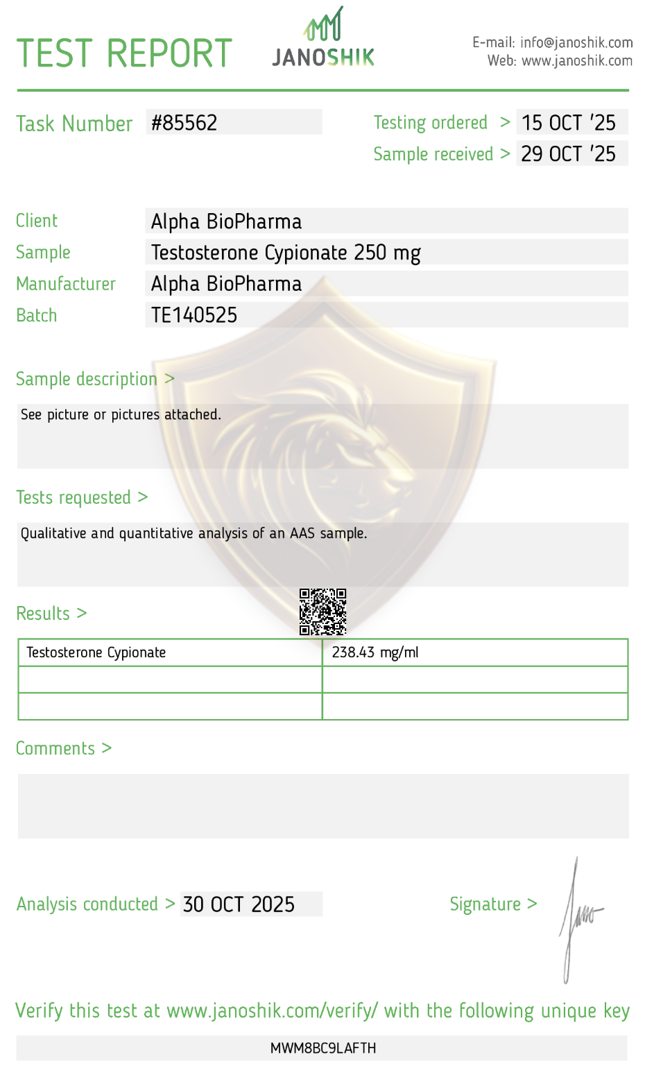 Test C labtest door Janoshik