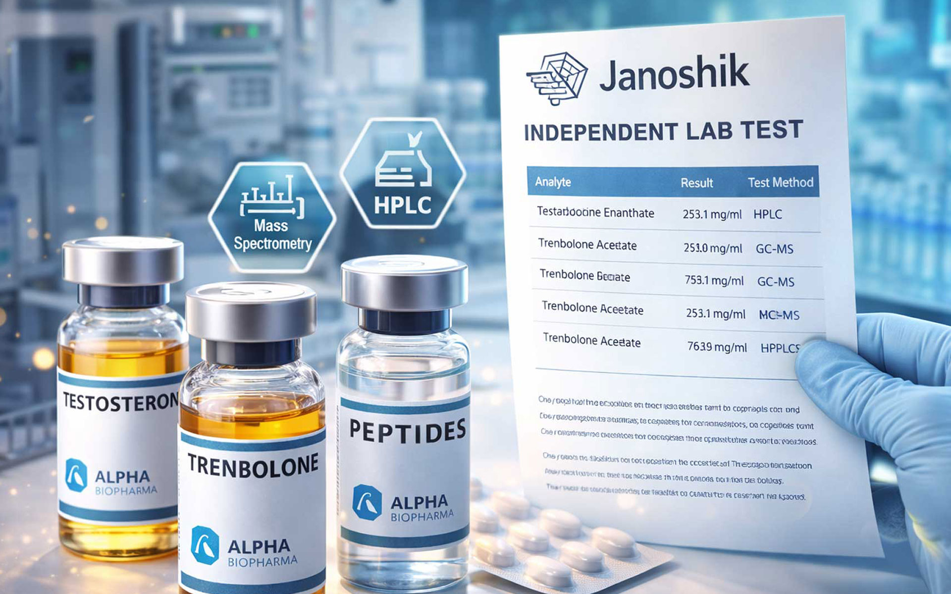 Alpha BioPharma | Janoshik testuitslagen anabolen en peptides